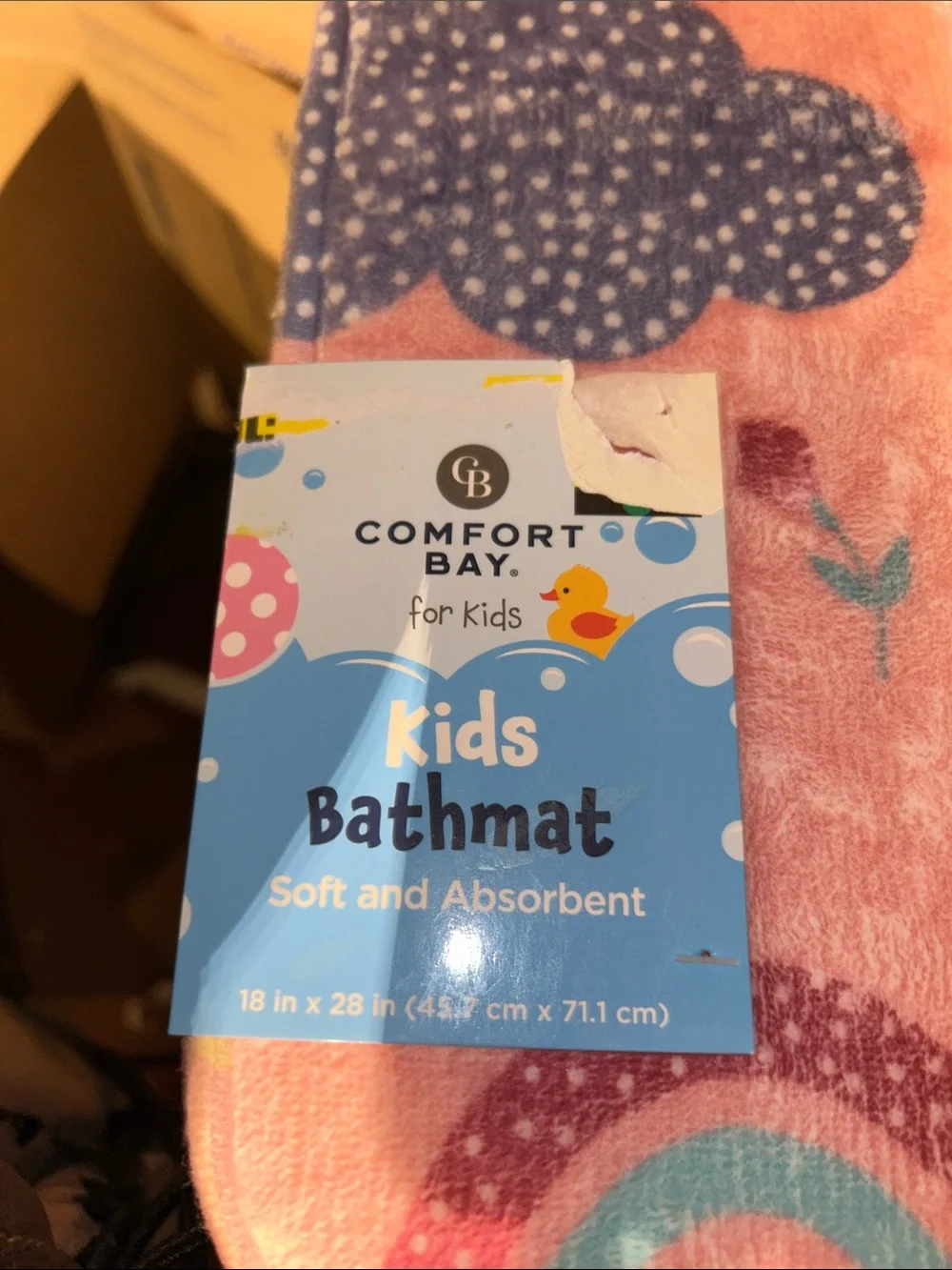 Pink Kids bath mat with Rainbows, Clouds & Butterflies